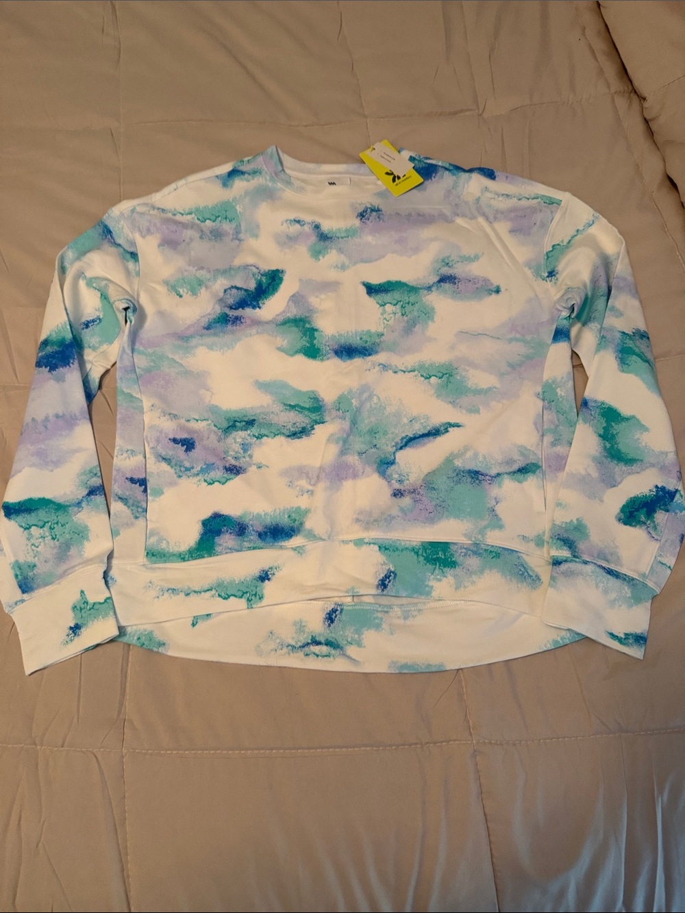 all in motion Crewneck Sweatshirt Tie-Dye blue green NWT S pockets thumb holes